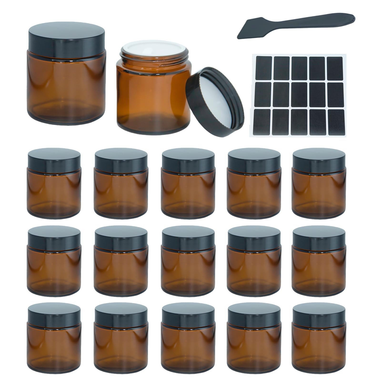 Lustervial Black Label amber glass jar with lid, 4oz for travel and leakproof cream storage.