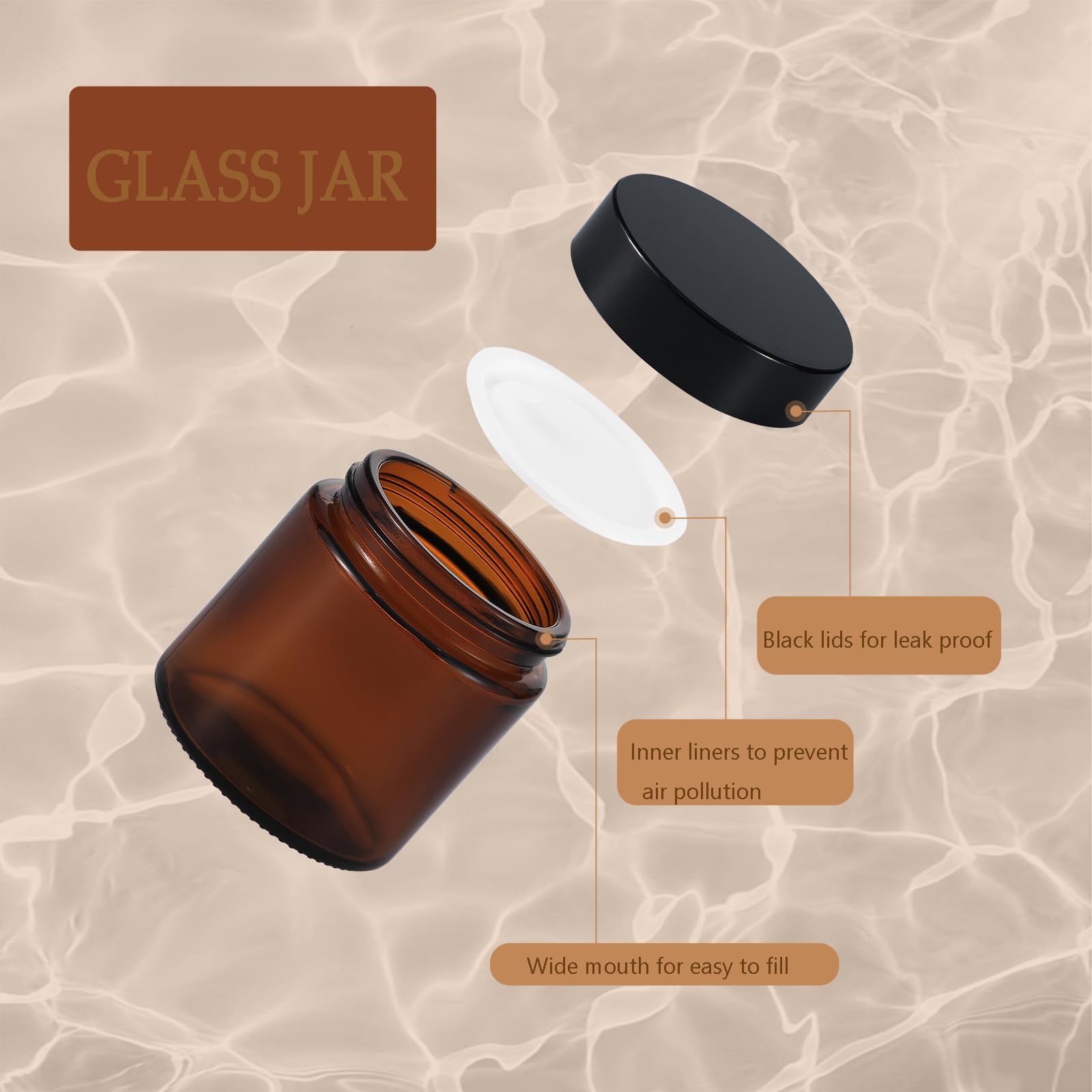 Lustervial Black Label wide-mouth amber jars ease scooping and access with the included mini spoon.