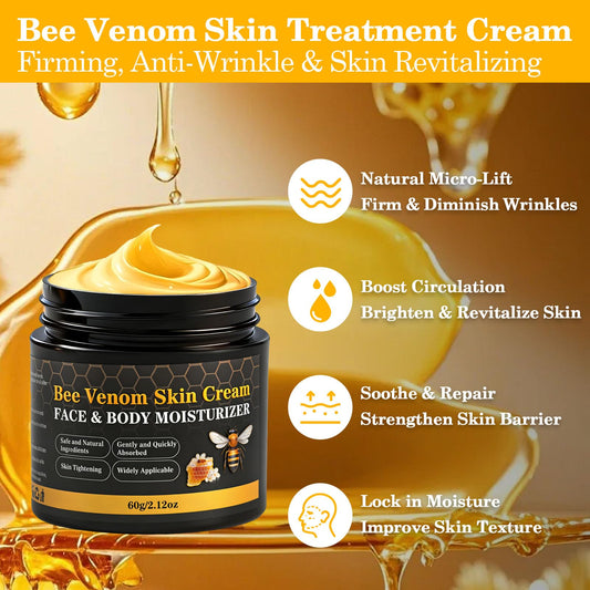 Close‑up of Lustrchron Bee Venom Cream jar highlighting rich texture