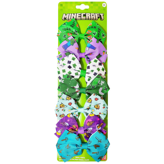 LUV HER Minecraft kids hair bows front view with colorful 4-inch designs