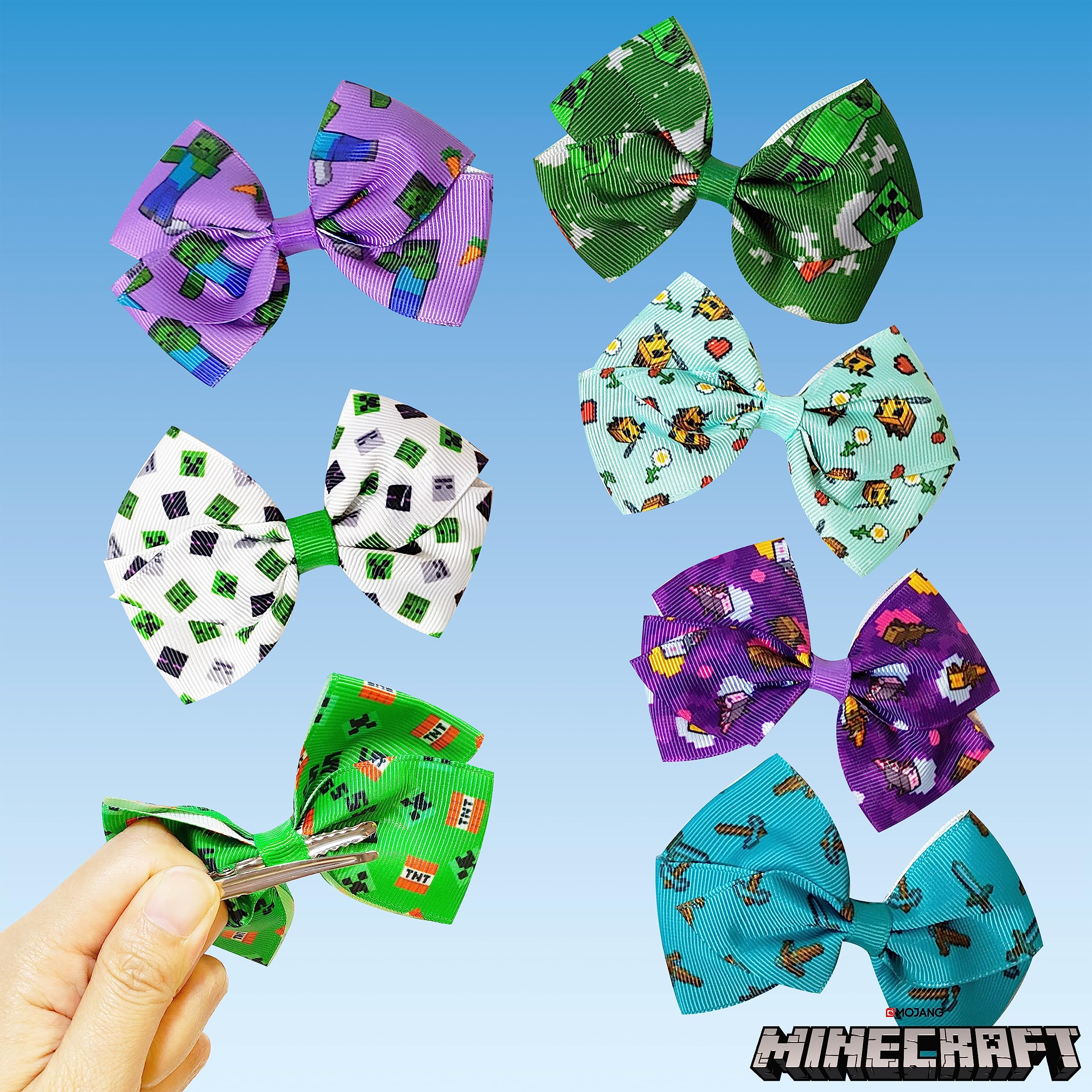 LUV HER Minecraft kids hair bows worn by a child for everyday wear