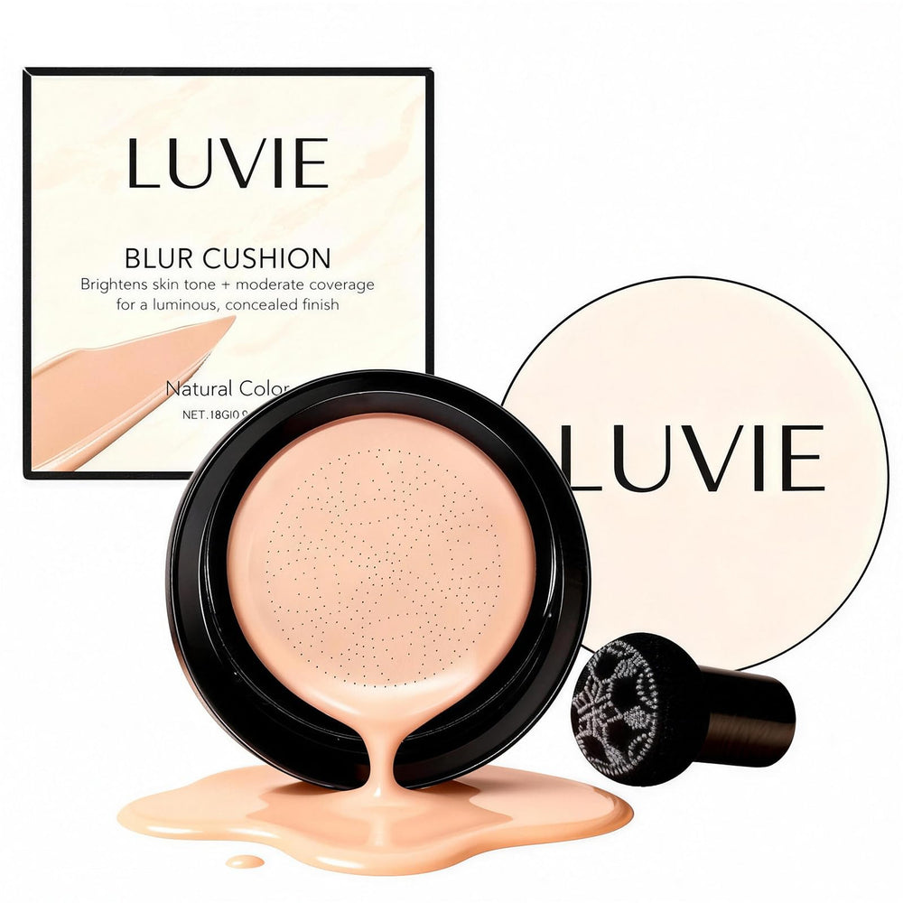 Luvie Foundation Cushion with mushroom head air cushion for natural, breathable coverage.