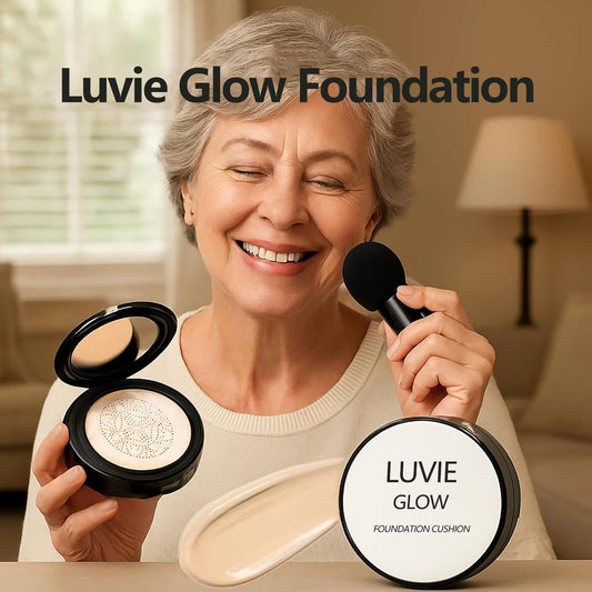 Luvie Glow mushroom puff applying foundation for quick, seamless blending
