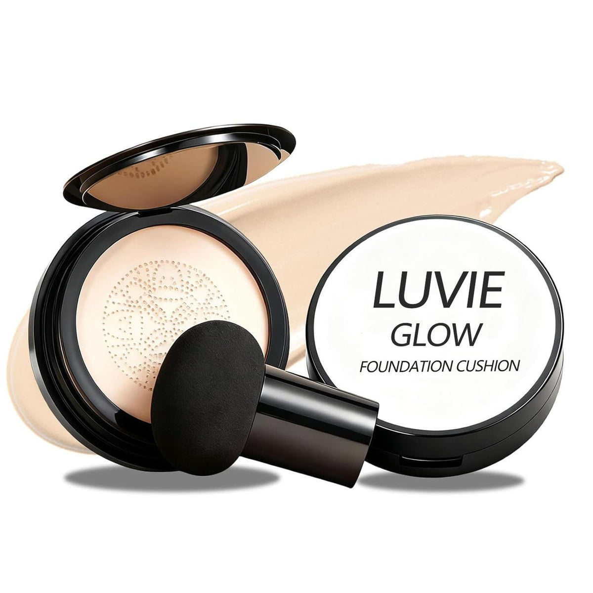 Luvie Glow foundation cushion compact in warm tone for natural, even coverage