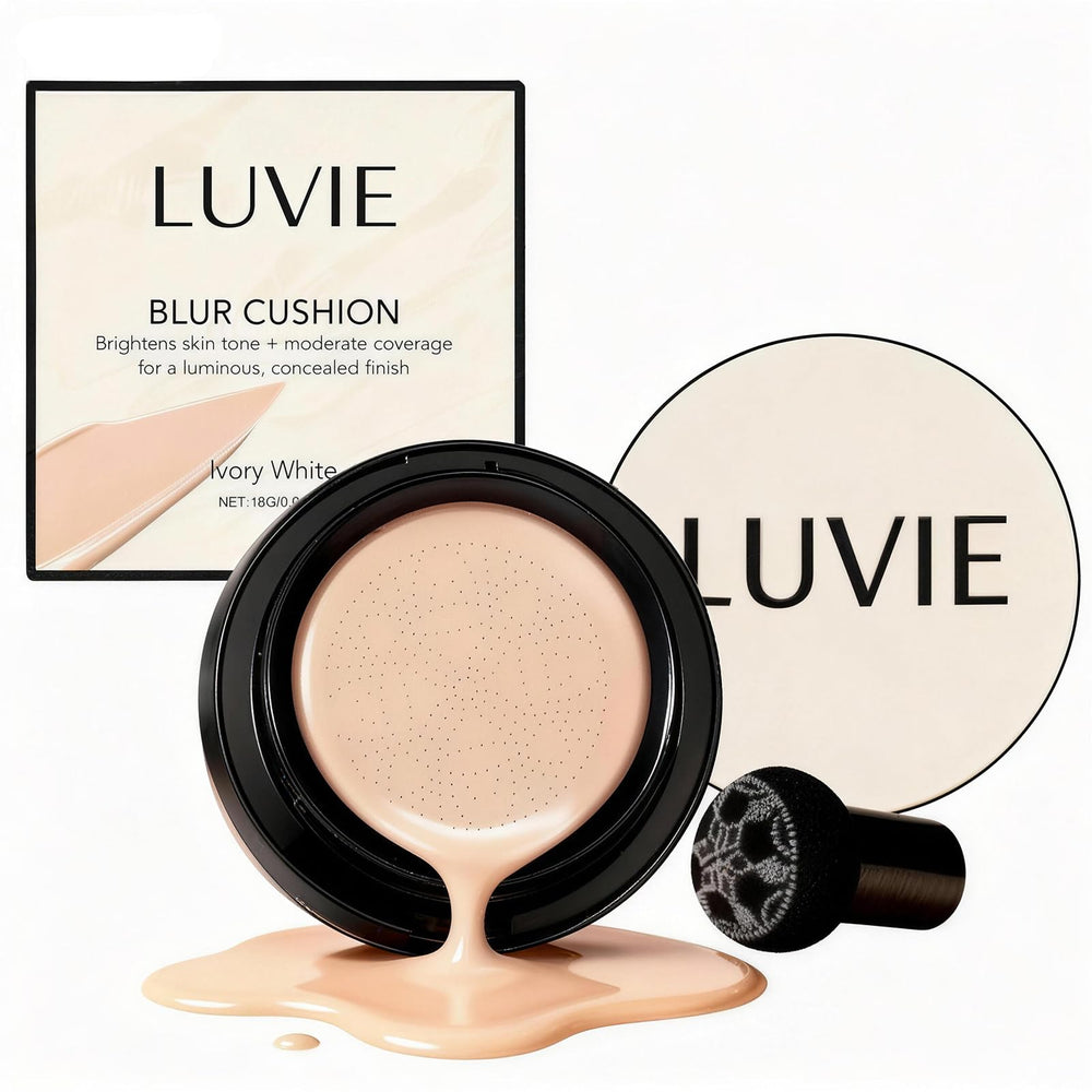 Luvie Foundation Cushion Ivory White packaging for easy on-the-go coverage.