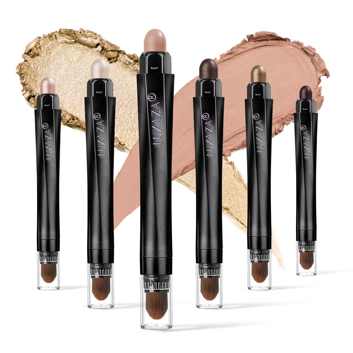 LUXAZA six-piece cream eyeshadow set packaging close-up showing premium design for easy application