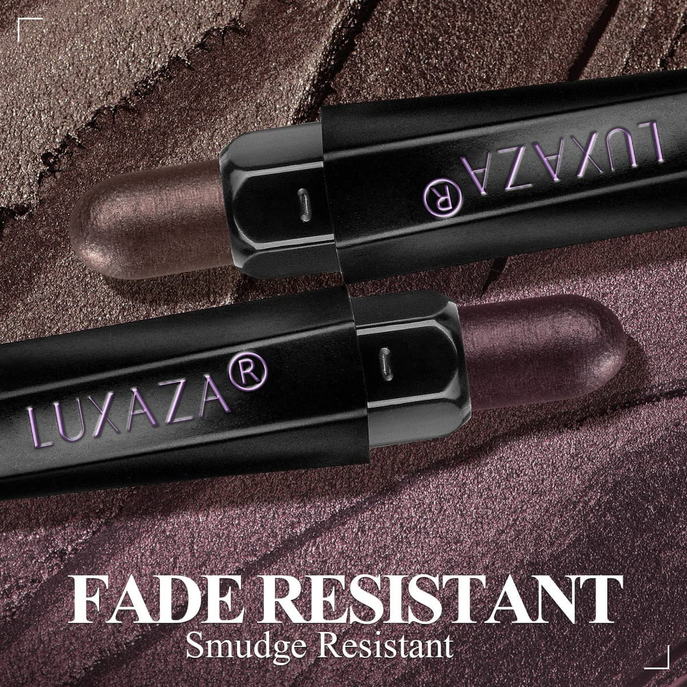 LUXAZA quartz-pink metallic swatches showcase vibrant shimmer and depth on the lid