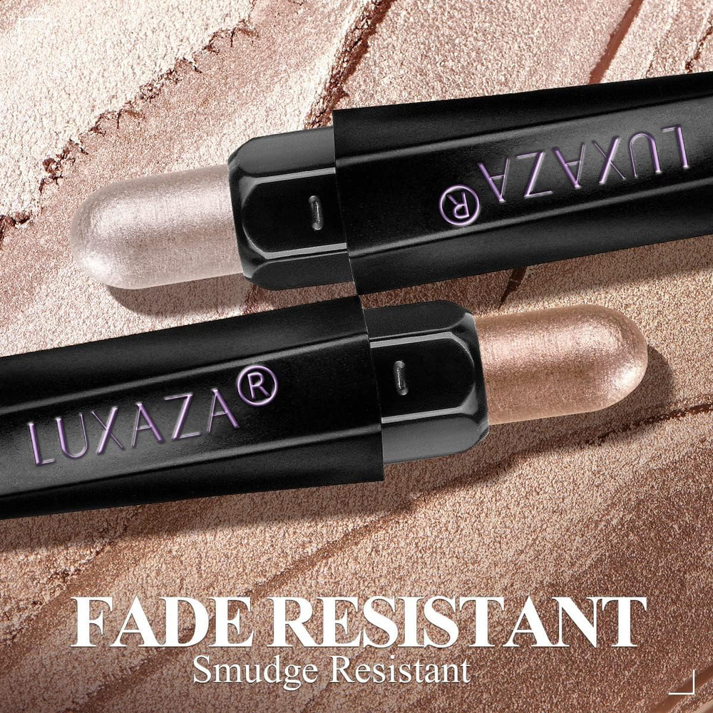LUXAZA Champagne Pink Eyeshadow Stick blending brush end helps smudge-proof finish.