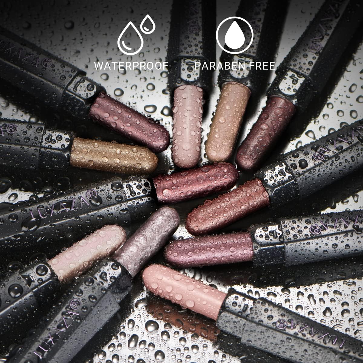 Luxaza dual-ended pencil with brush for quick touch-ups and blending.