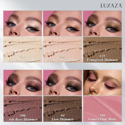 Luxaza eyeshadow swatches in neutral pink-brown tones for versatile daily looks