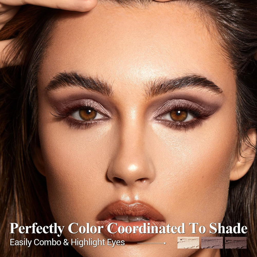 LUXAZA PRO brown eyeshadow stick built-in brush blends colors for seamless finish.