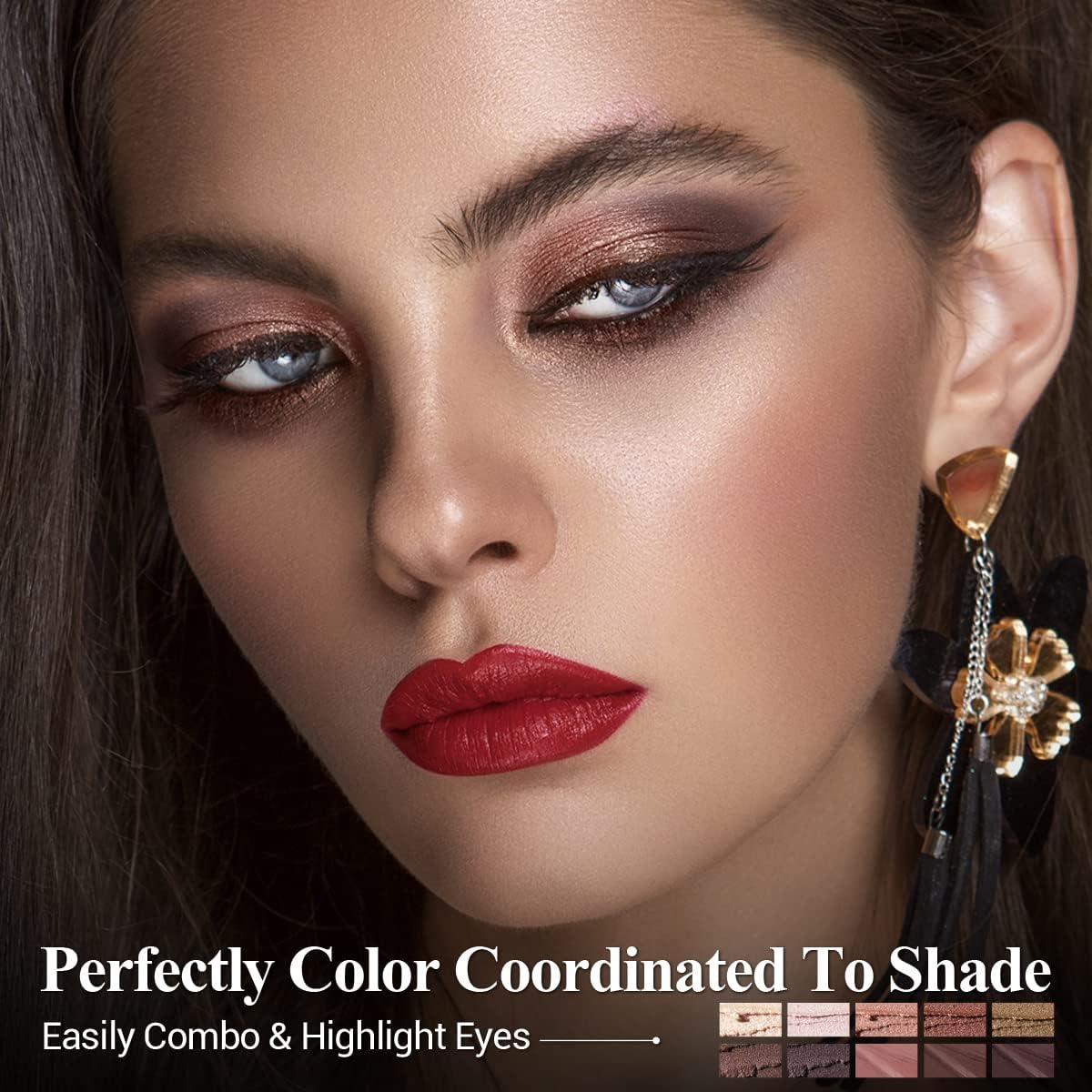 LUXAZA PRO Neutral shades on eyelids highlight everyday wearable tones.