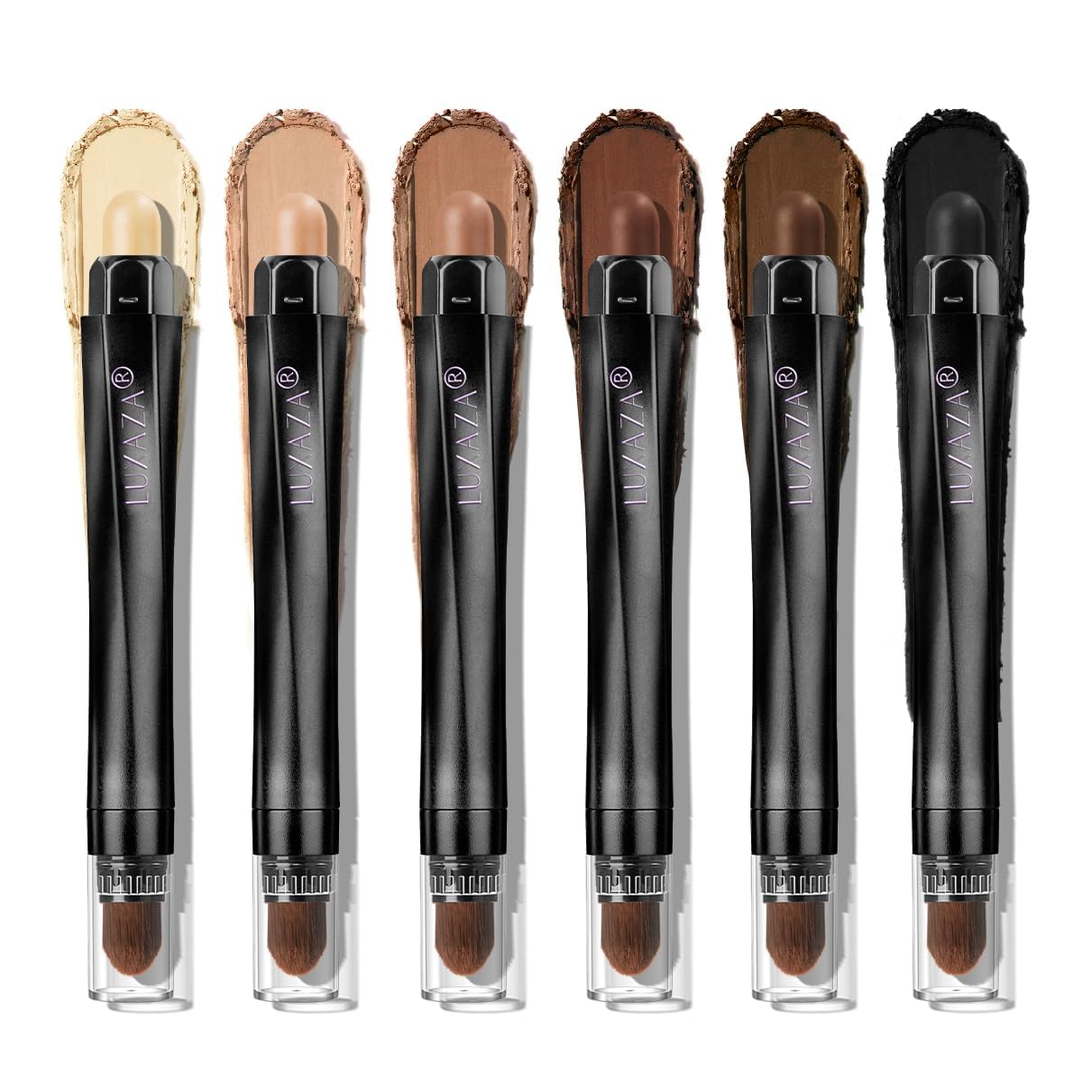 Luxaza Pro brown eyeshadow stick swatches show rich, blendable color.