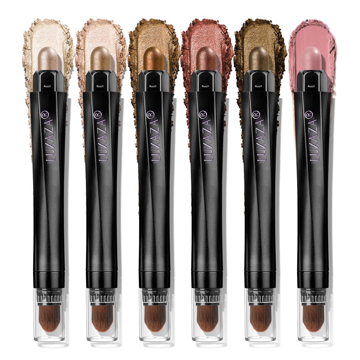 Luxaza Pro Brown Neutral eyeshadow stick collection swatch shows metallic shimmer finish