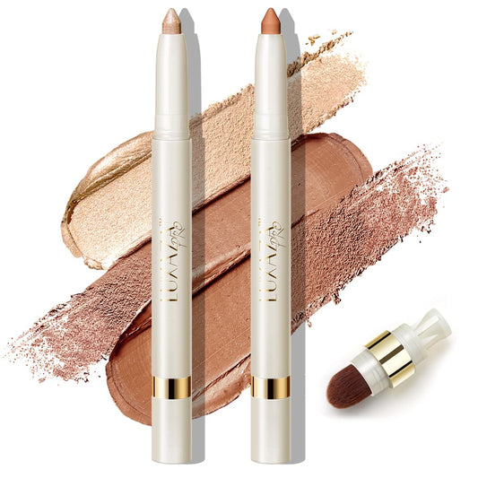 LUXAZA PRO eyeshadow stick caramel latte swatch showing creamy shimmer and blendability