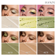 LUXAZA PRO FIREFLIES LIGHT swatches show green metallic shimmer on skin