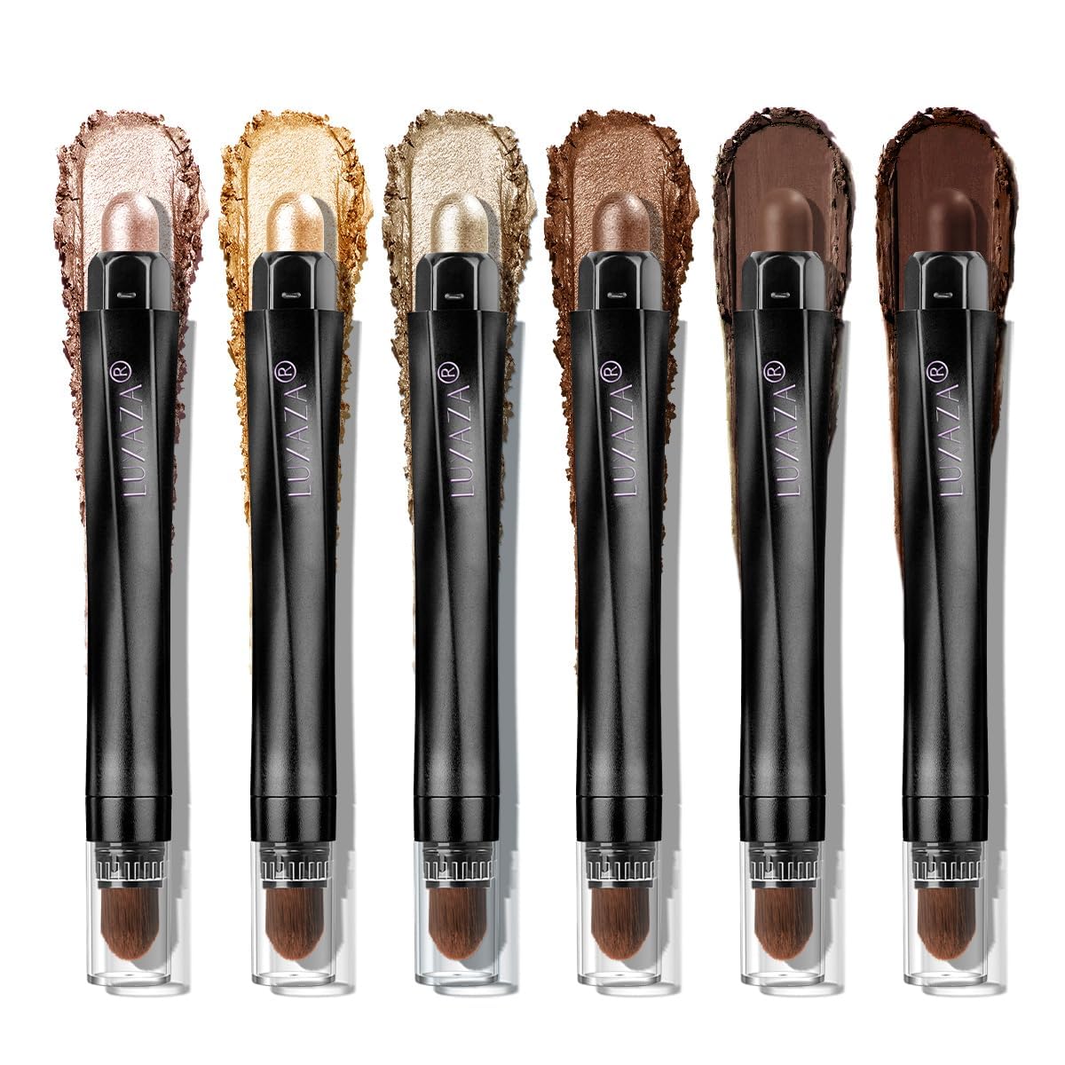 Luxaza Pro gold eyeshadow stick 6pc set provides precise color for versatile looks all day.