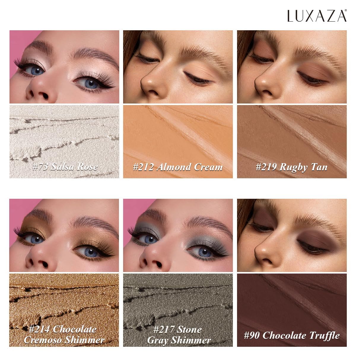 LUXAZA PRO brown latte eyeshadow stick application demo showing silky glide