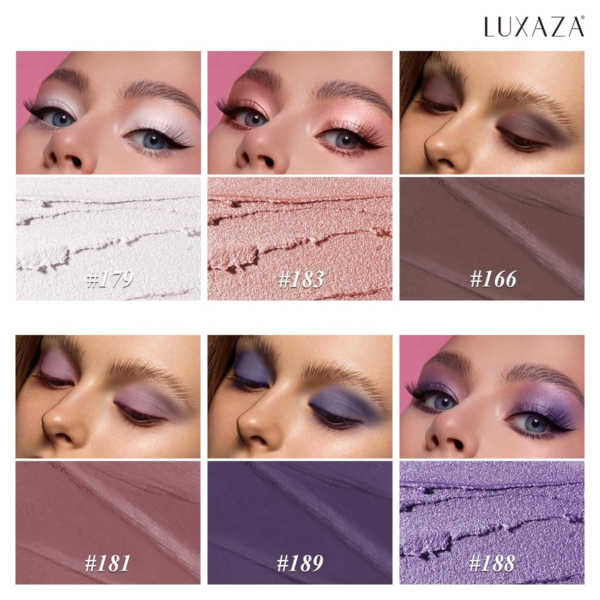 LUXAZA PRO neutral eyeshadow stick purple metallic shimmer swatch for evening makeup.