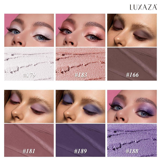 LUXAZA PRO neutral eyeshadow stick purple metallic shimmer swatch for evening makeup.