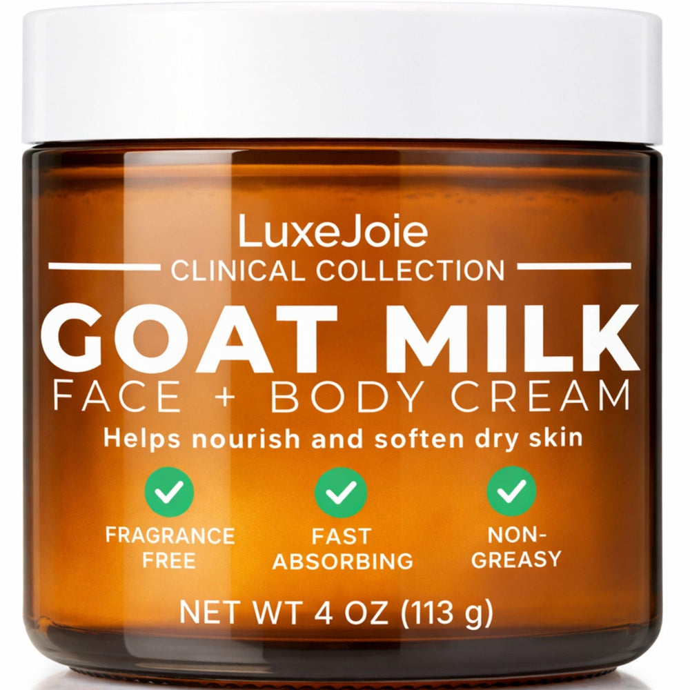 LuxeJoie Goat Milk Lotion Face fast-absorbing hydration for daily use.
