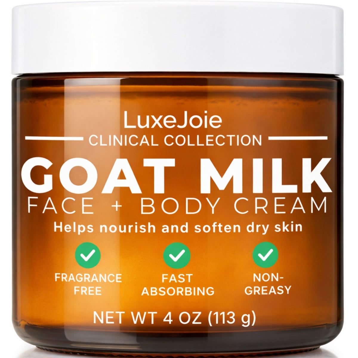 LuxeJoie Goat Milk Lotion Face fast-absorbing hydration for daily use.