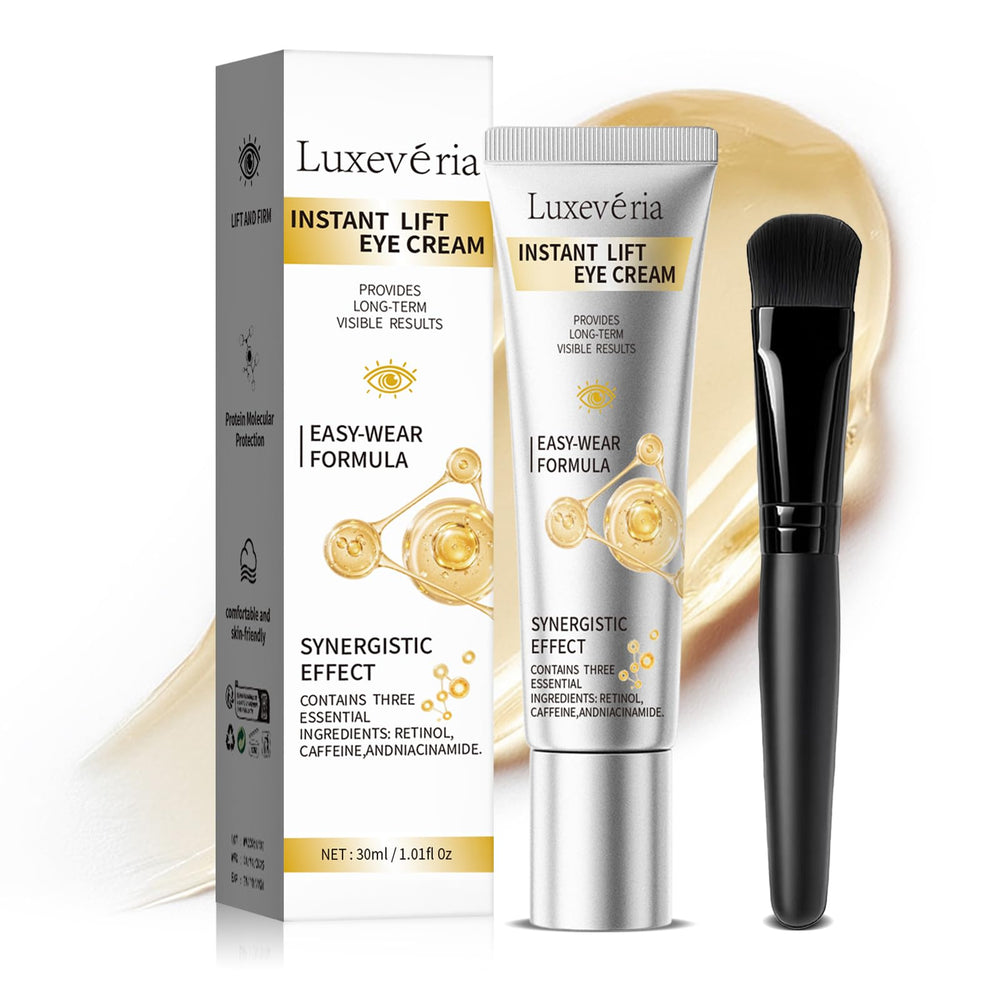 Luxeveria Eye Lifting Cream bottle close-up showing hydrating formula