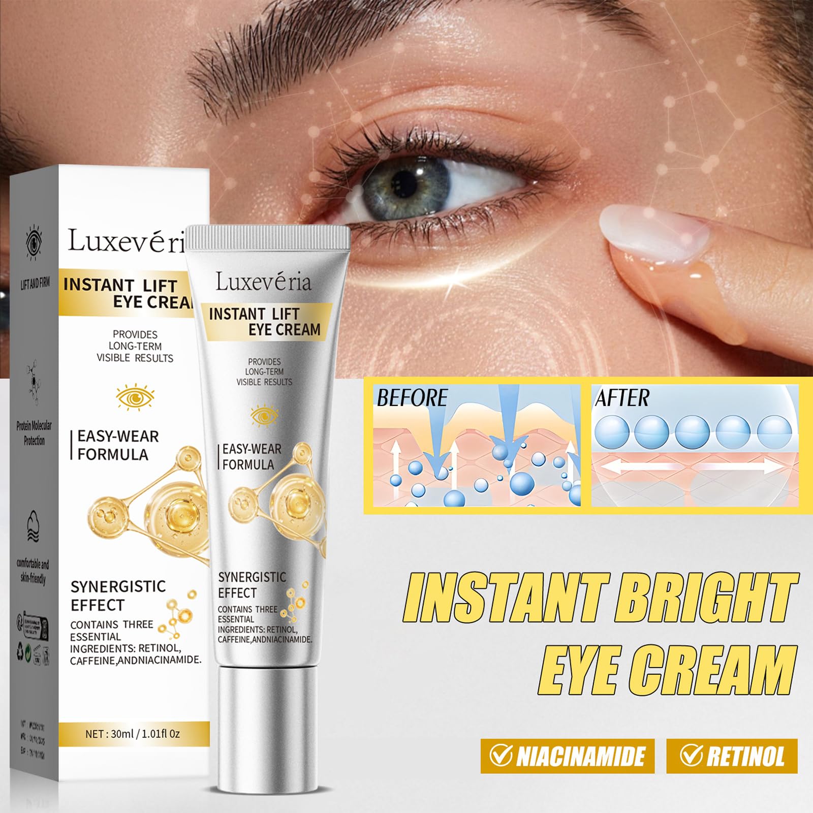 Luxeveria Eye Lifting Cream tube packaging for everyday care