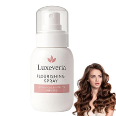 Luxeveria Flourishing Spray bottle shown for daily non-greasy application