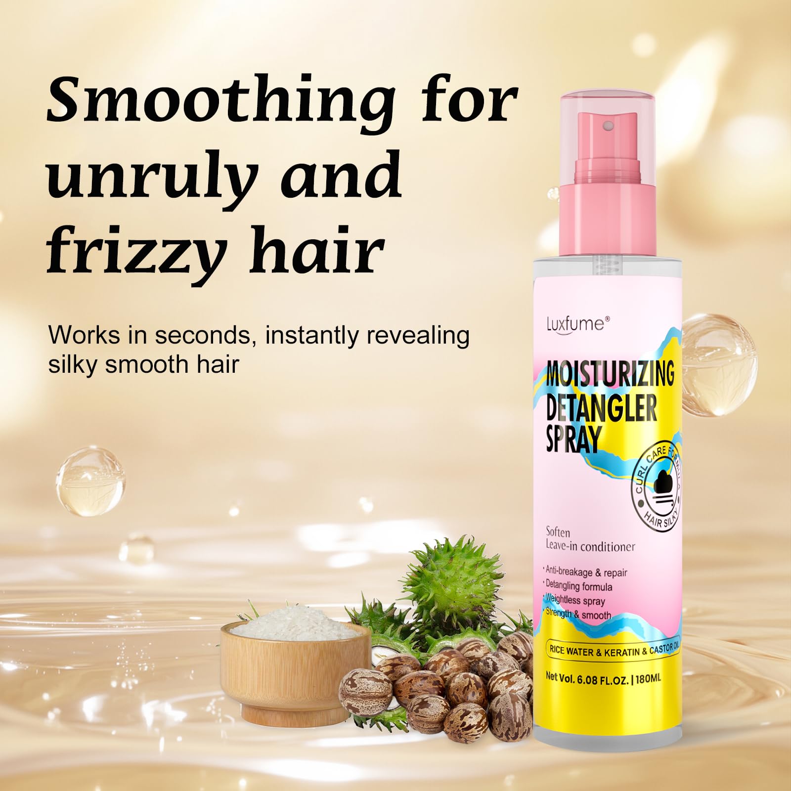 Luxfume detangler spray showcases a light non sticky texture