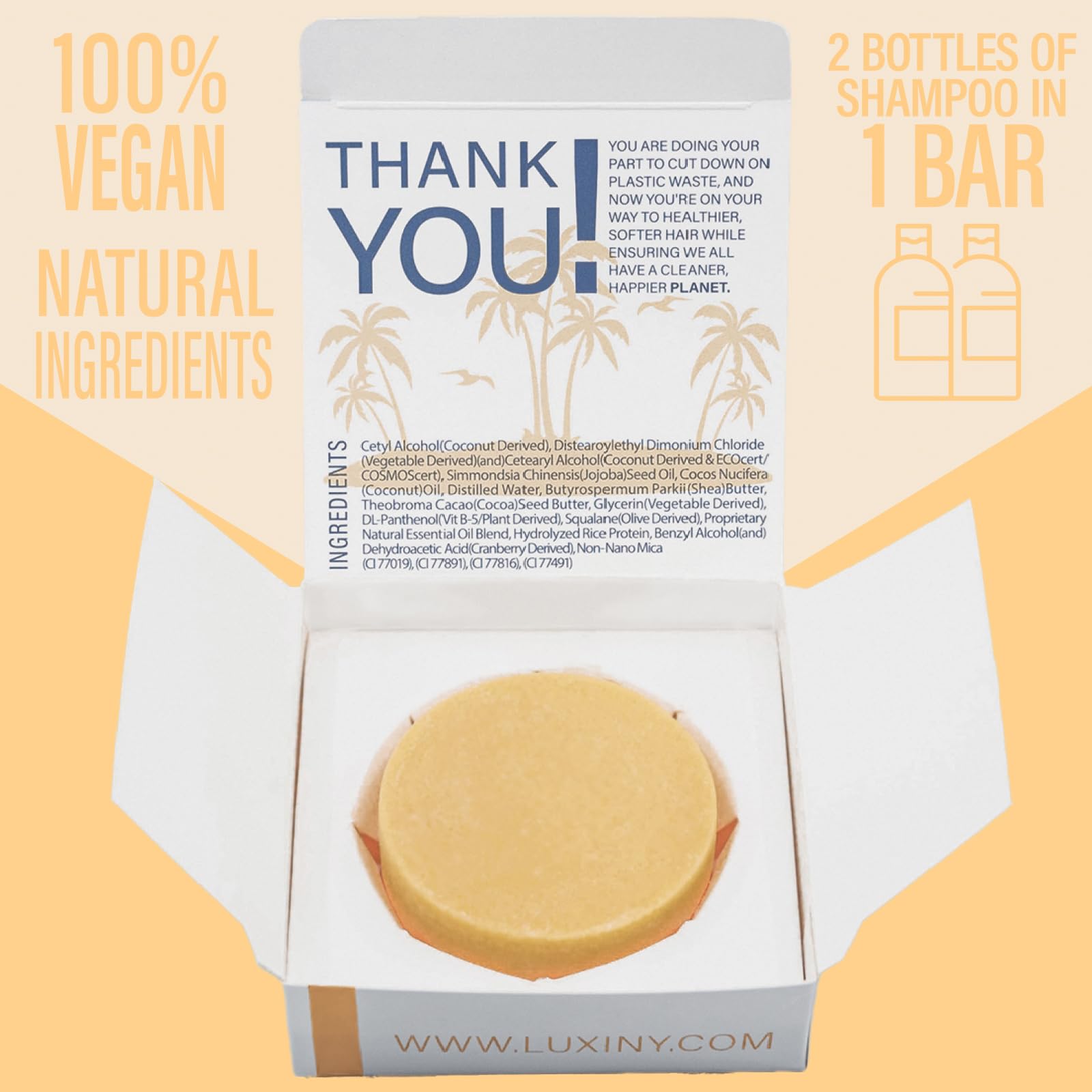 Luxiny Citrus Splash conditioner bar in hand, travel-ready solid for on-the-go use.