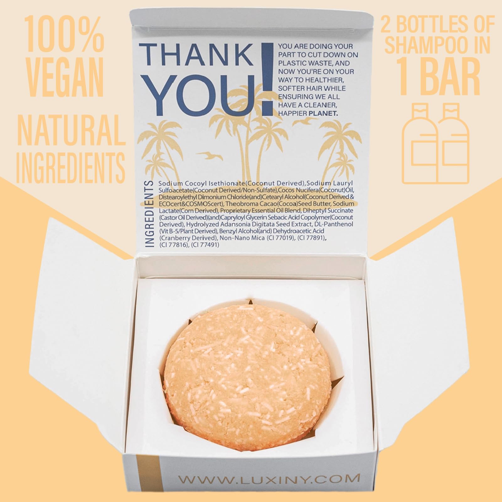Luxiny Citrus Splash shampoo bar detangling action for all hair types.