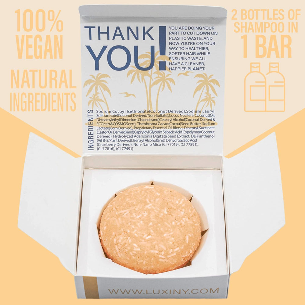 Luxiny Citrus Splash shampoo bar detangling action for all hair types.