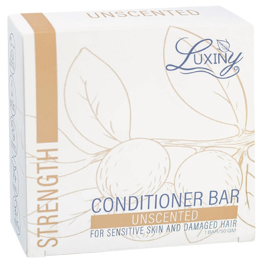 Luxiny fragrance-free conditioner bar packaging showing eco-friendly design for sustainability.