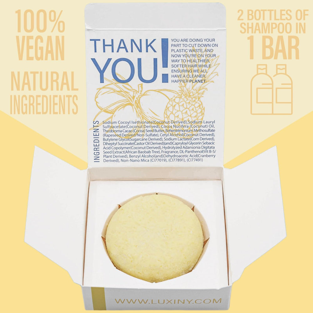 Luxiny Pina Colada Shampoo Bar lather delivers gentle cleansing for dry or damaged hair.