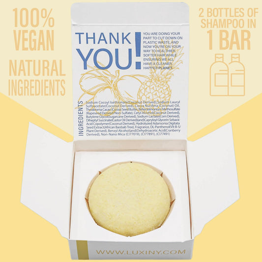 Luxiny Pina Colada Shampoo Bar lather delivers gentle cleansing for dry or damaged hair.