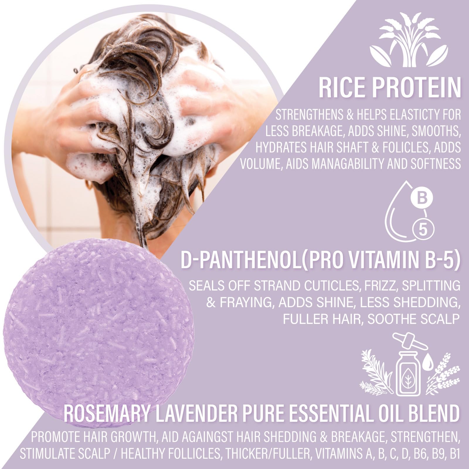 Luxiny rosemary lavender shampoo bar texture close-up reveals classic bar form