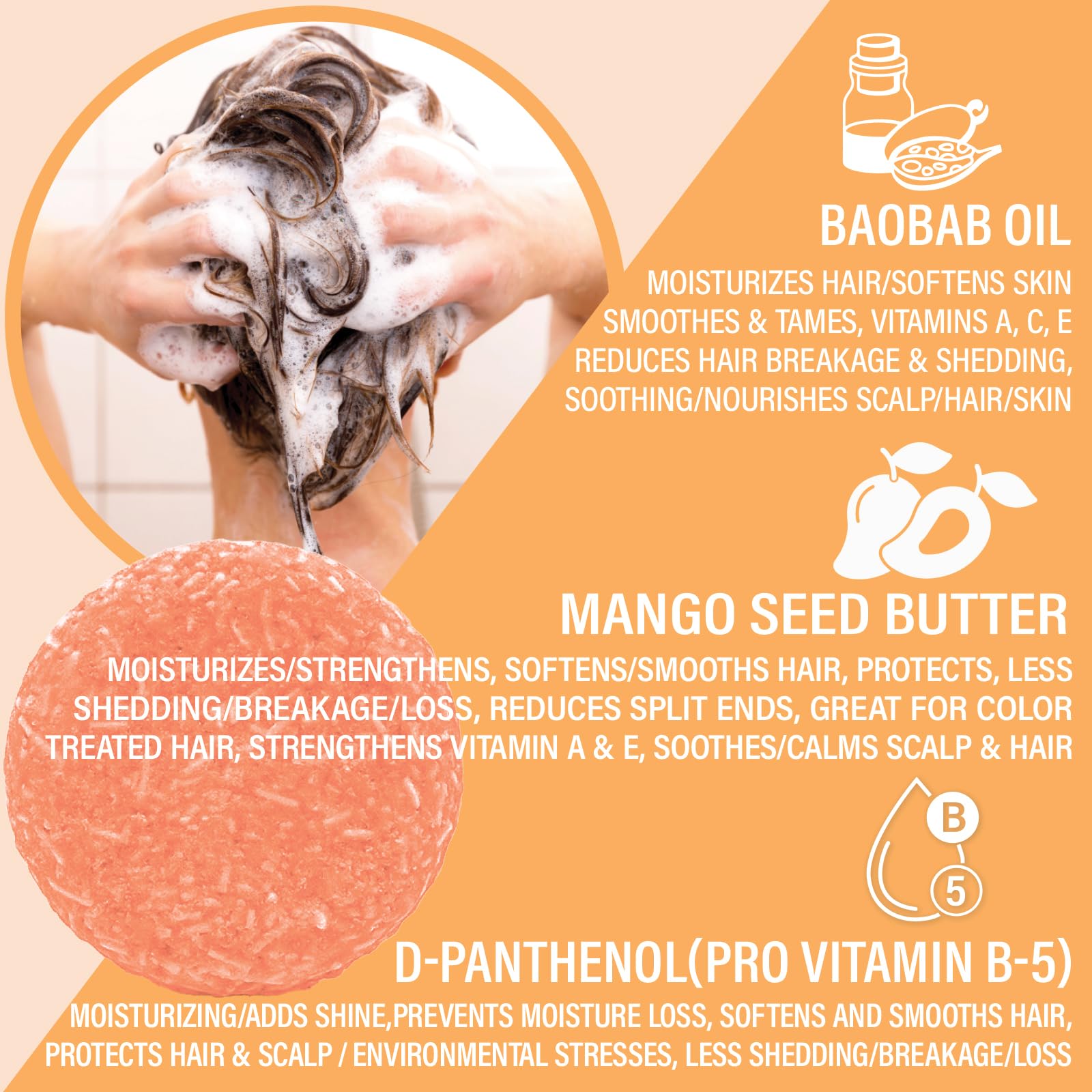 Luxiny Mango Shampoo Bar highlights mango butter for hydrating hair.