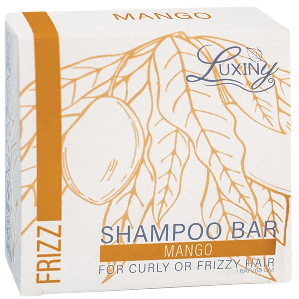Luxiny Mango Shampoo Bar close-up, natural mango butter for gentle cleansing.