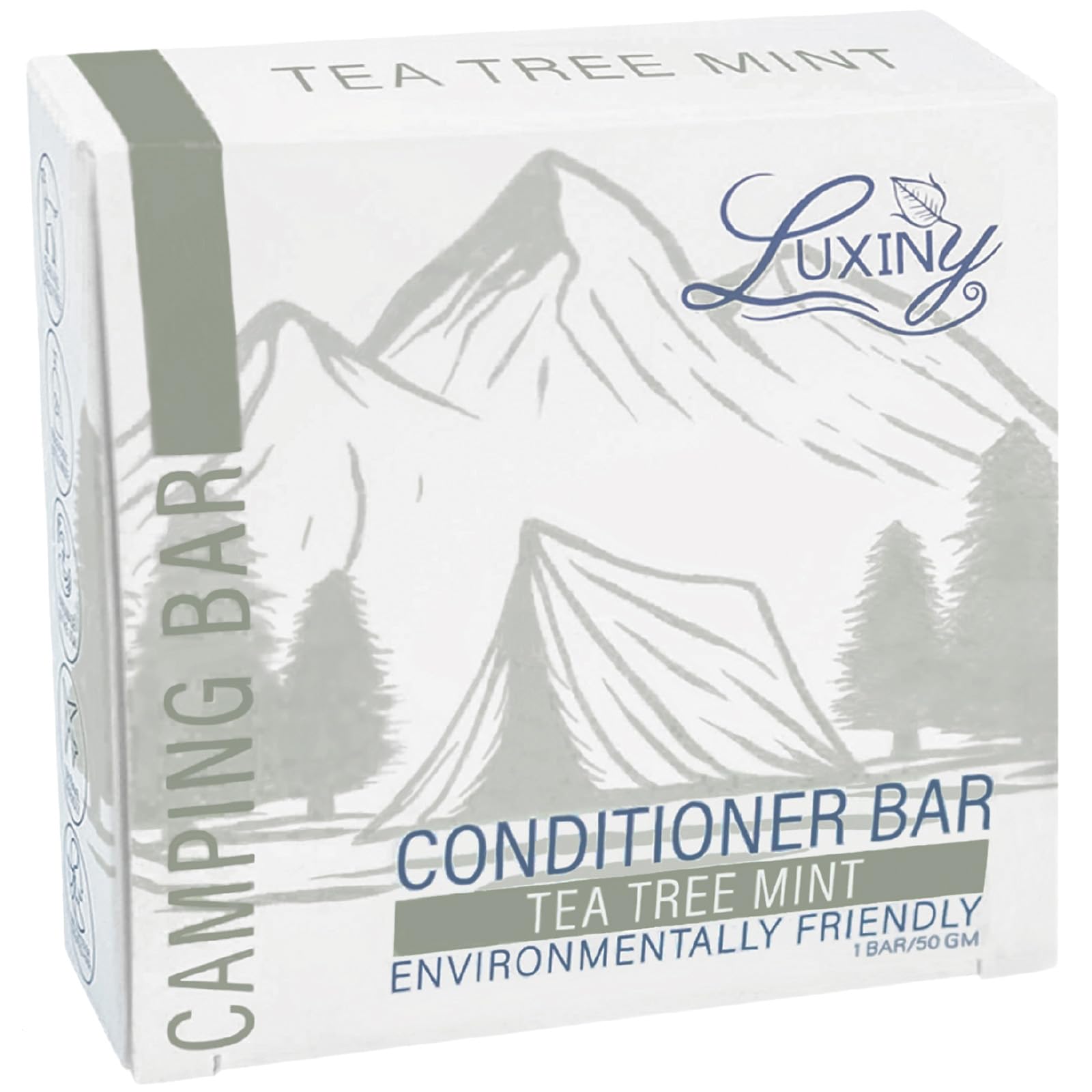 Luxiny Tea Tree Mint conditioner bar in packaging; eco-friendly travel-ready