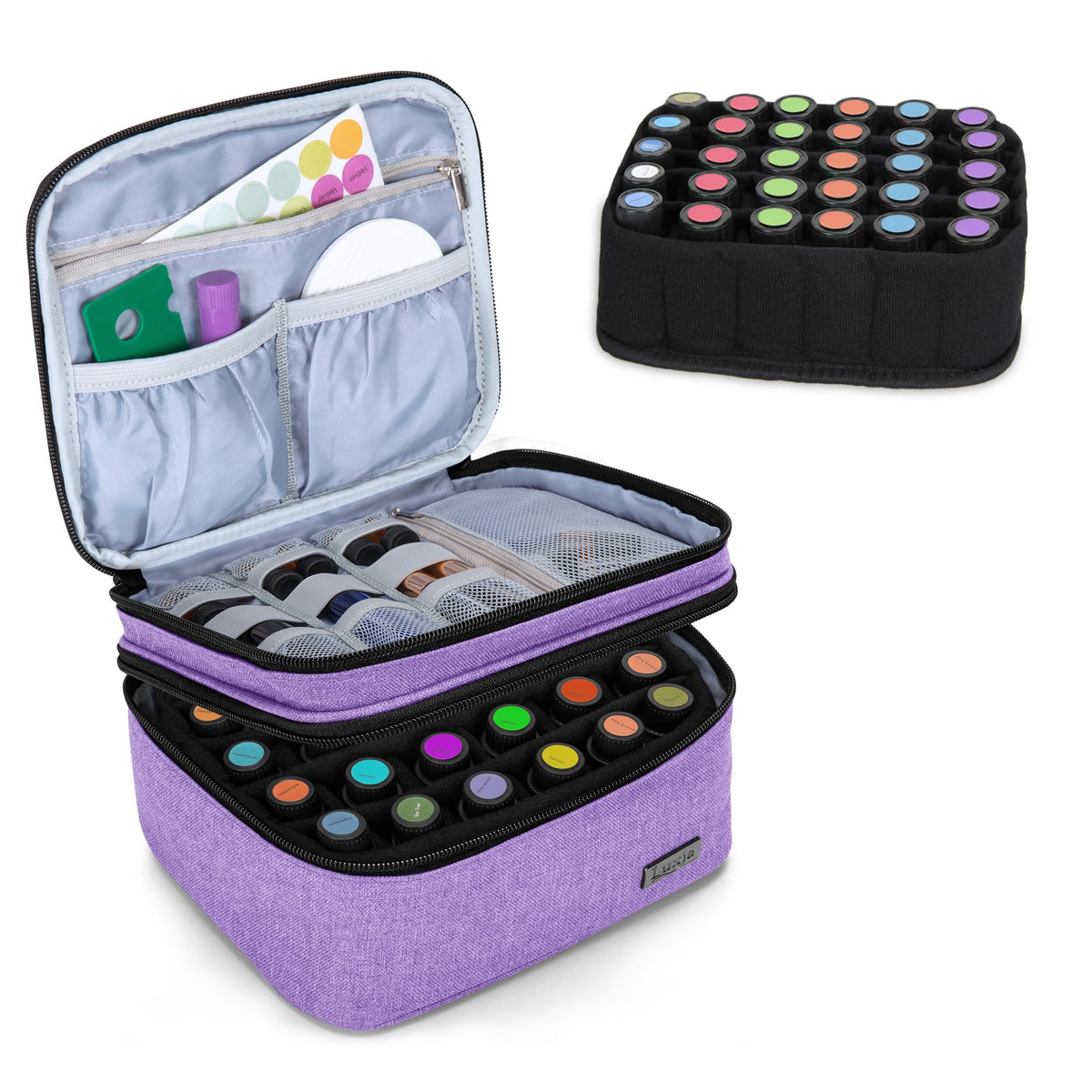 Luxja Essential Oil Carrying Case front view in lavender, ideal for organized travel.