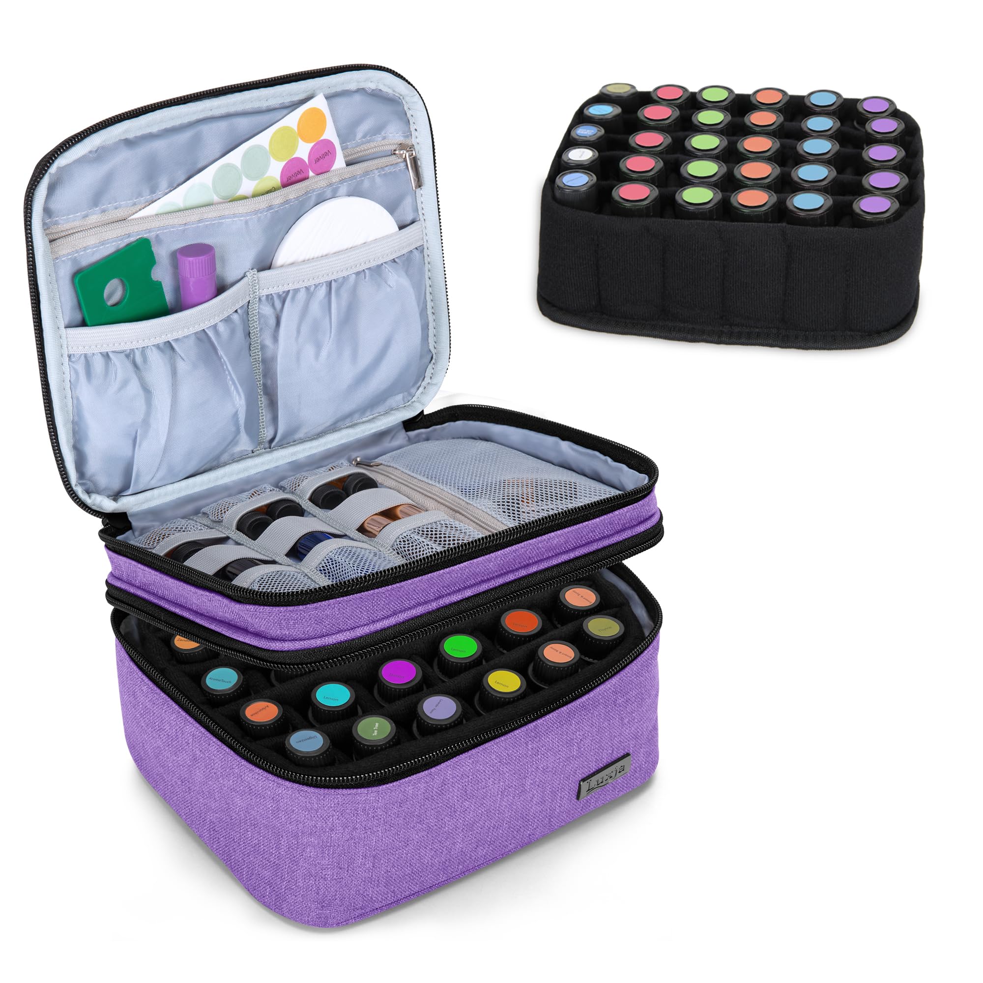 LUXJA essential oil case purple outer shell protects bottles during travel