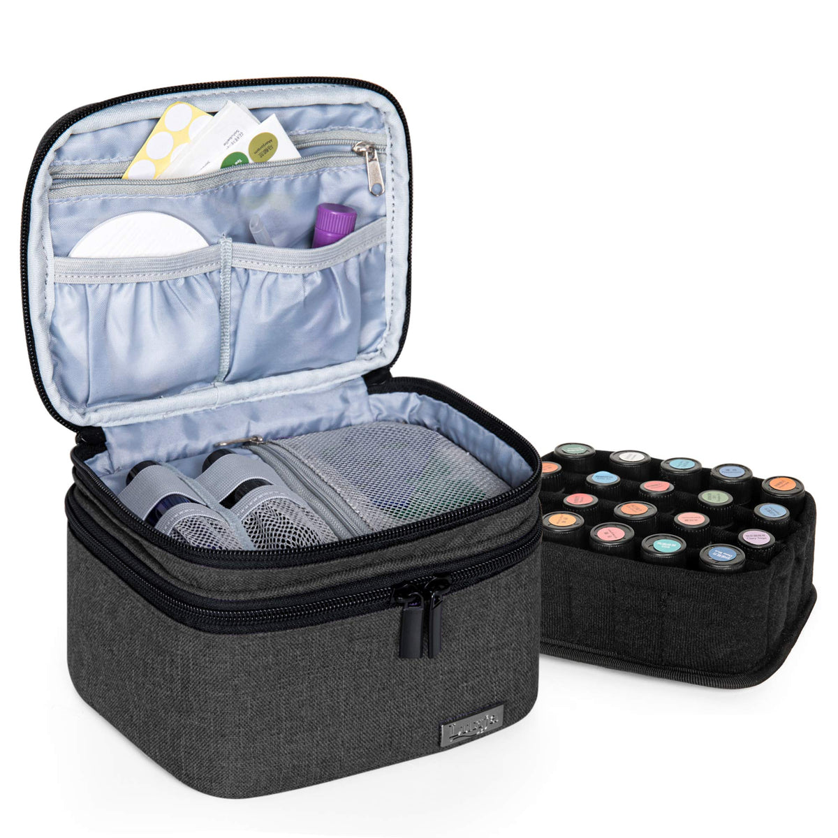 LUXJA essential oils bag with 20-bottle capacity, ideal for travel and organization.