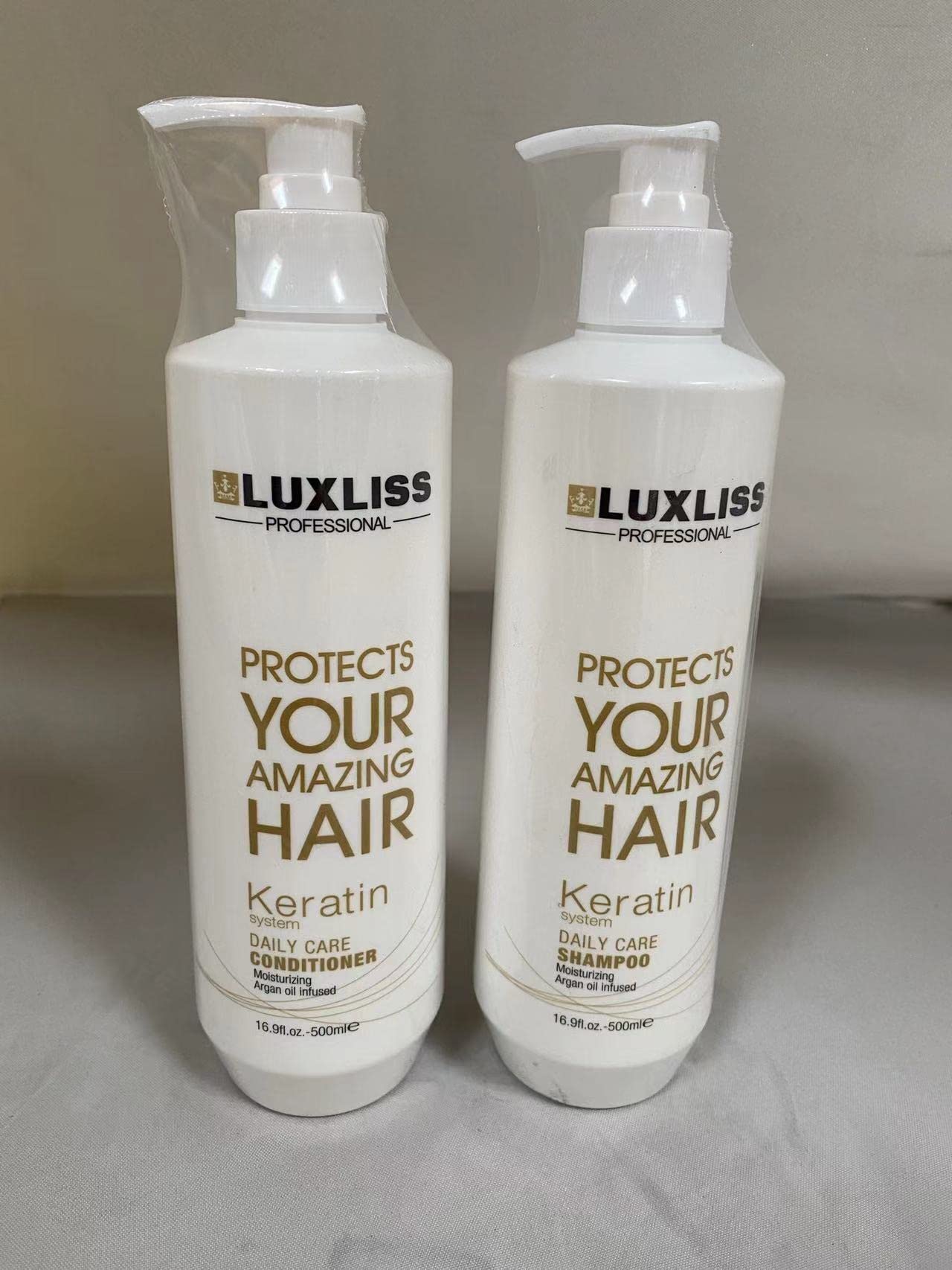 Luxliss Keratin Daily Care Conditioner bottle highlights moisture and repair.