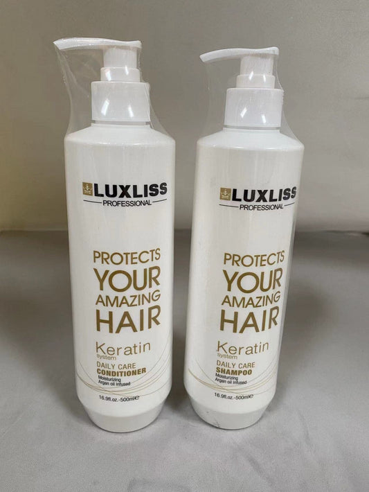 Luxliss Keratin Daily Care Conditioner bottle highlights moisture and repair.