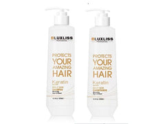 Luxliss Keratin Daily Care Shampoo bottle showcases anti-frizz smoothing.