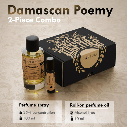 Close view of Luxodor Poemy bottle emphasizing vanilla base and warm notes.