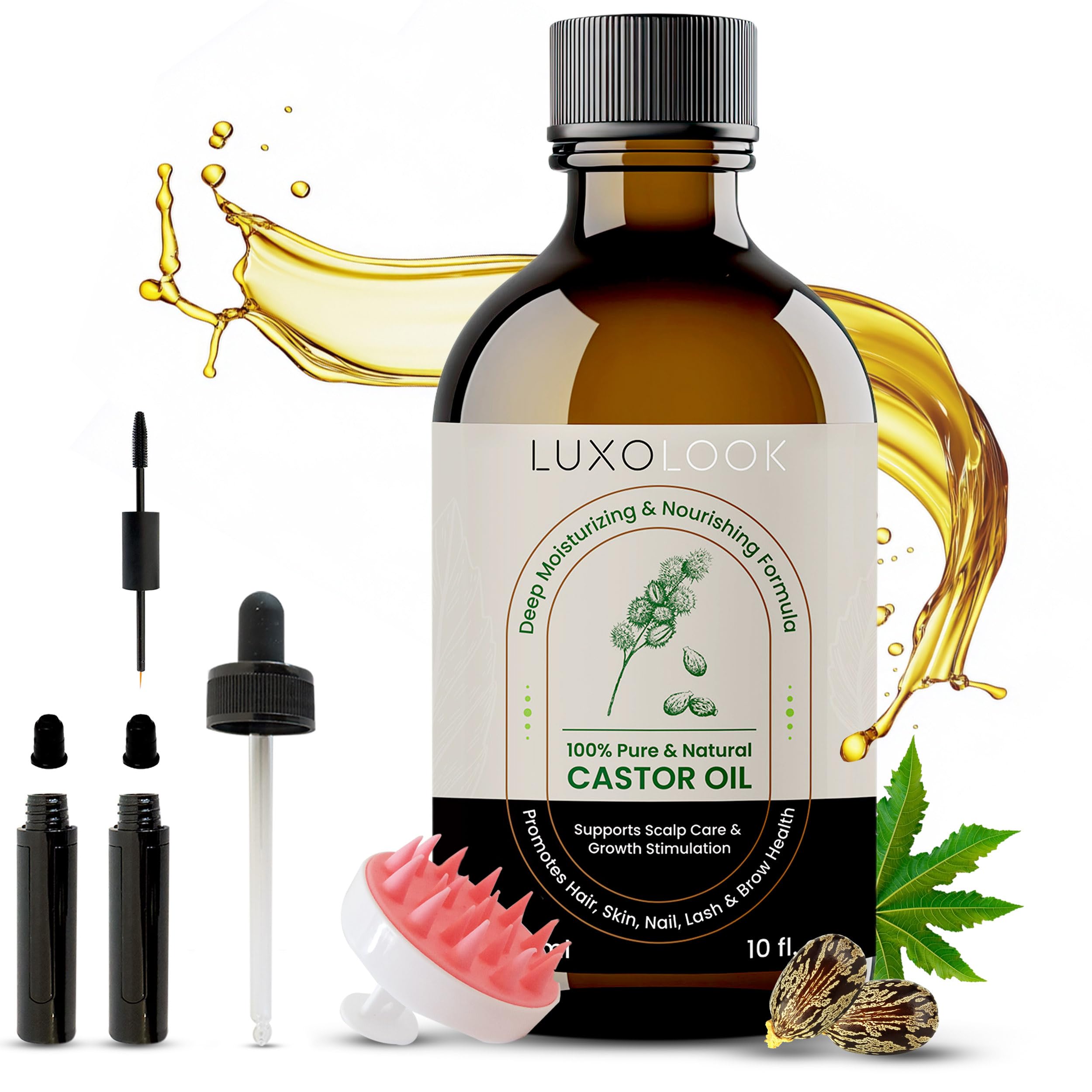 LuxoLook castor oil dropper enables clean, precise application on lashes and brows.