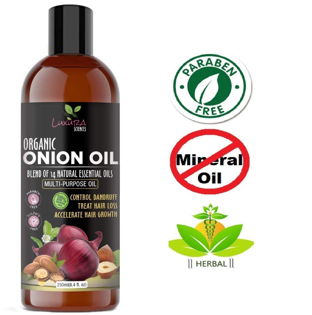 Luxura Sciences Onion Oil after-use shine demonstrates glossy hair.