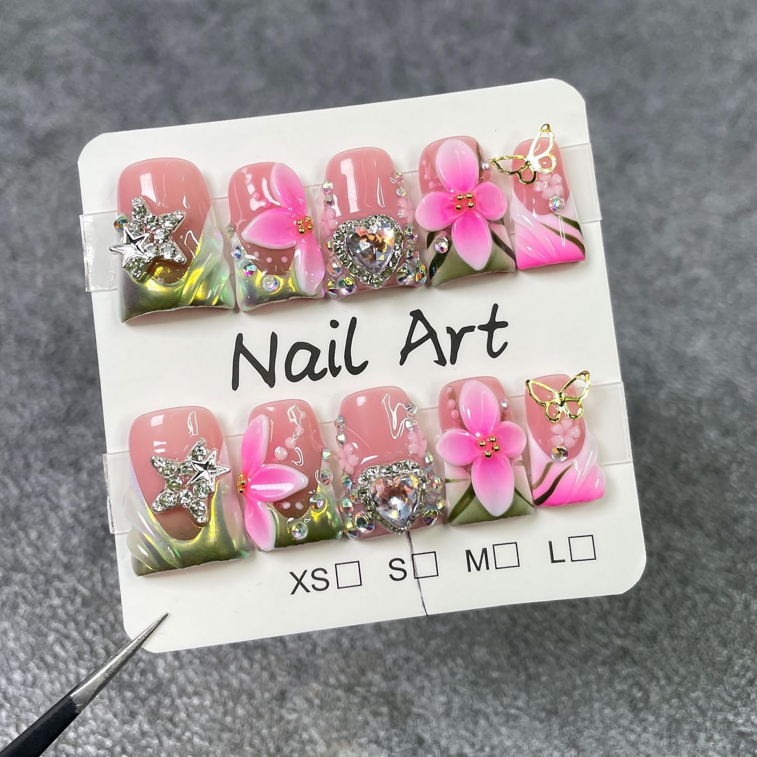 Luxury Duck nails showcase rhinestone heart design for chic occasions